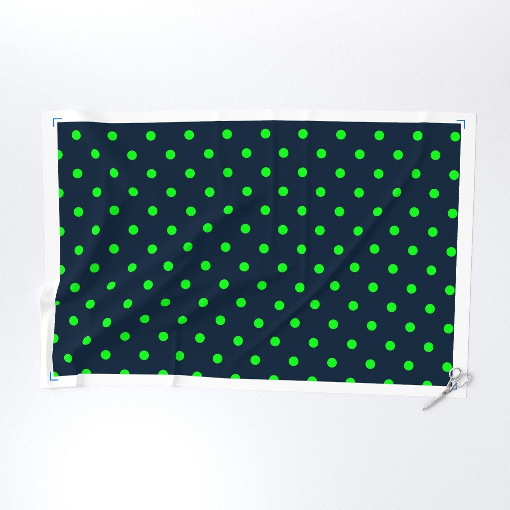 Navy and Neon Lime Green Jumbo Dots Fabric navy and green fabric