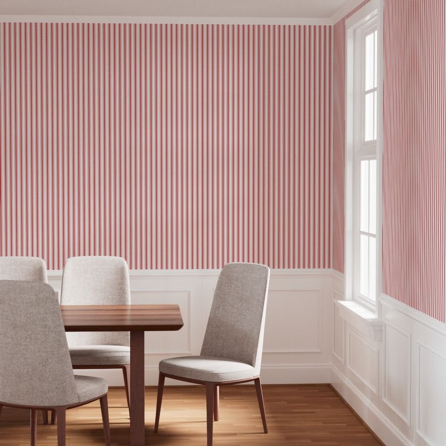 Mattress Ticking Wide Striped Pattern in Red and White Wallpaper mattress ticking wallpaper