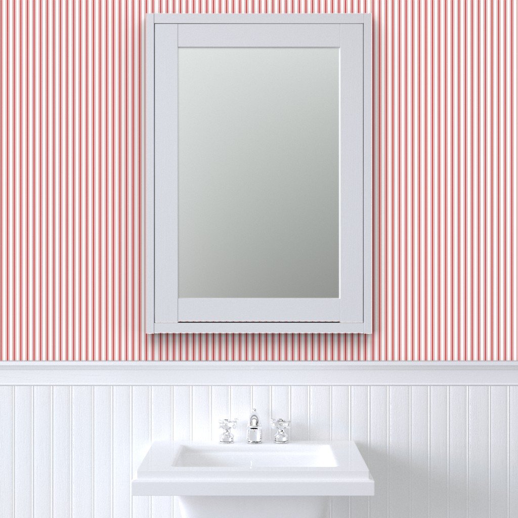 Mattress Ticking Narrow Striped Pattern in Red and White Wallpaper mattress ticking wallpaper
