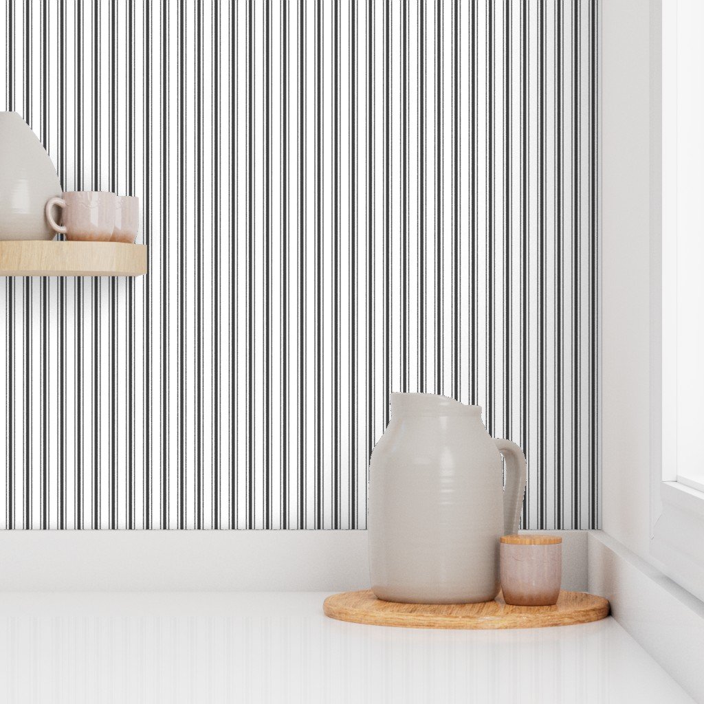 Mattress Ticking Narrow Striped Pattern in Dark Black and White Home Decor Collection Decor Collection bedding stripes wallpaper