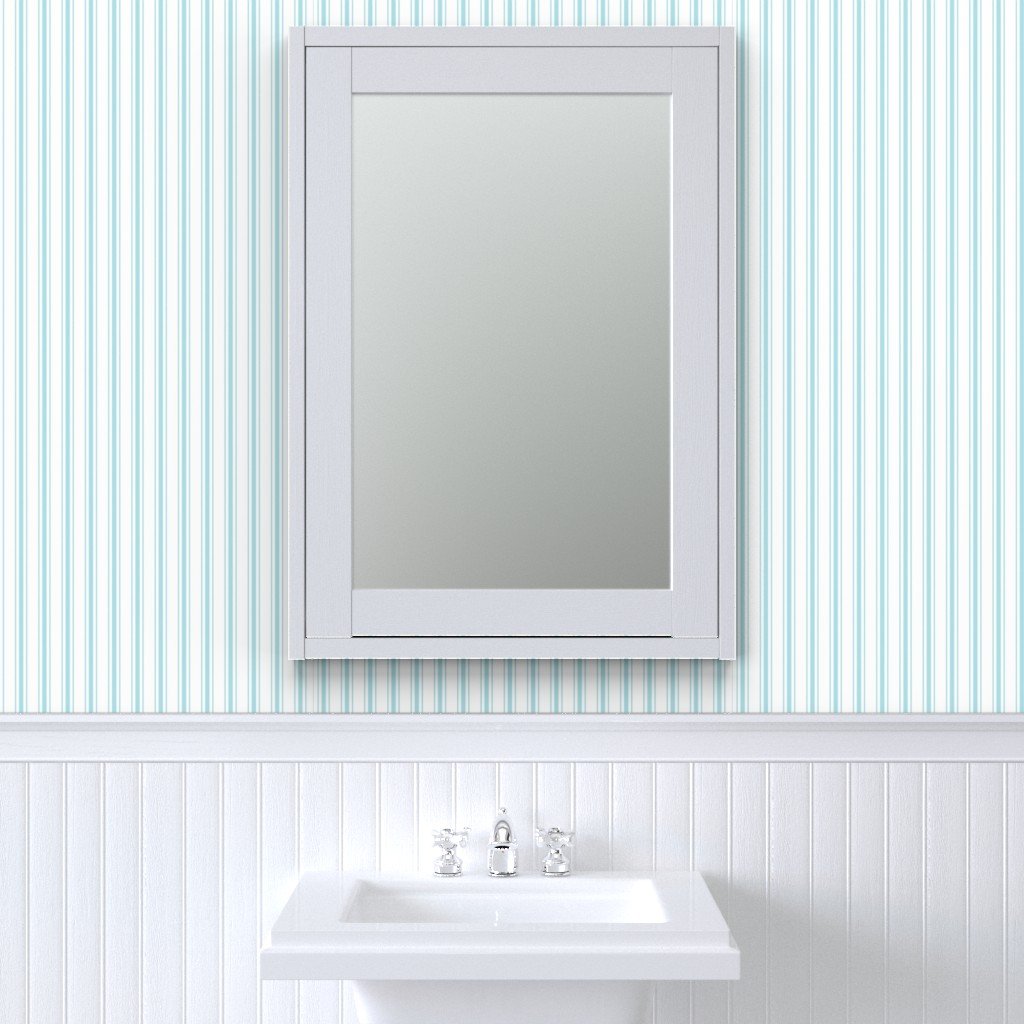 Pale Sky Blue and White Striped Mattress Ticking Wallpaper blue ticking wallpaper
