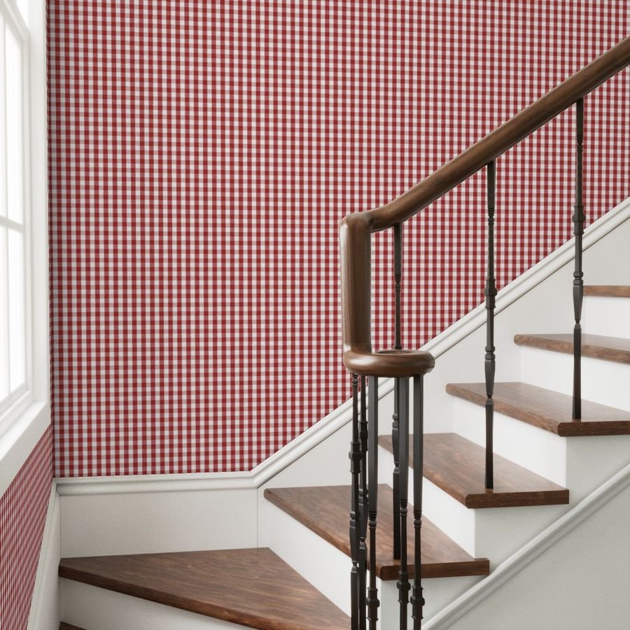 Aurora Red Gingham Check Pattern Design Collection Design Collection aurora red wallpaper