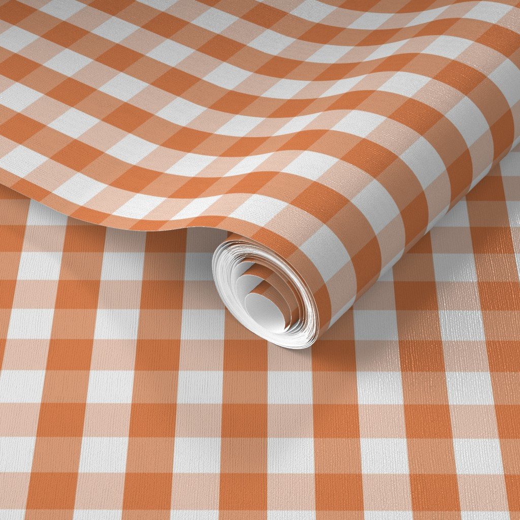 Nasturtium Orange Gingham Check Plaid Wallpaper gingham check wallpaper