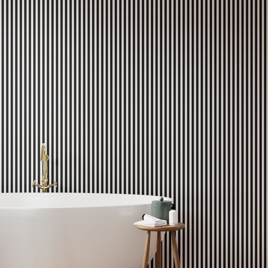 Black and White 3/4 inch Vertical Deck Chair Stripes Wallpaper black and white wallpaper