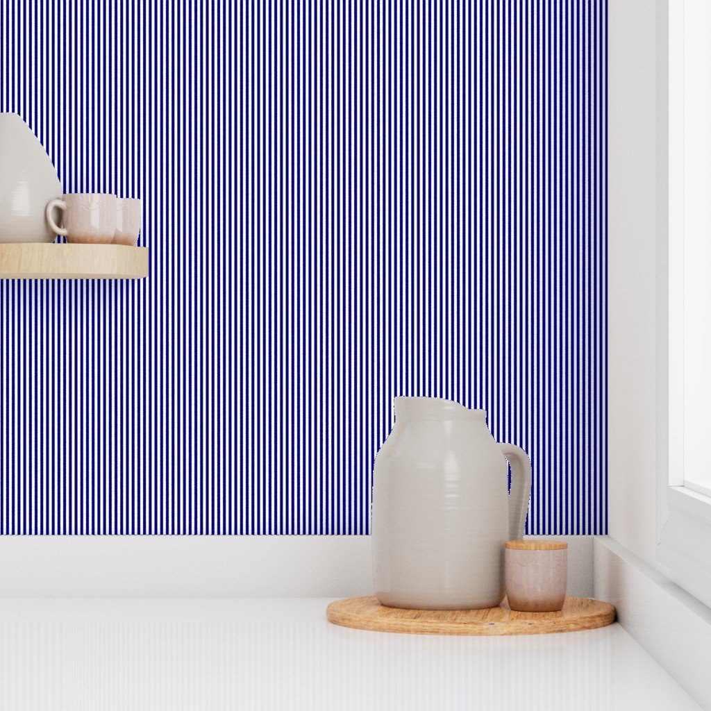 Blue and White 1/8-inch Thin Pencil Vertical Stripes Wallpaper blue stripes wallpaper