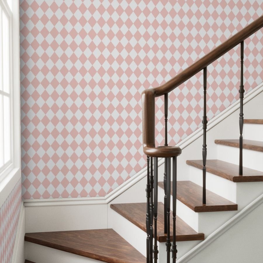 Pink Rosebud Small Modern Diamond Pattern Wallpaper modern pink pattern wallpaper