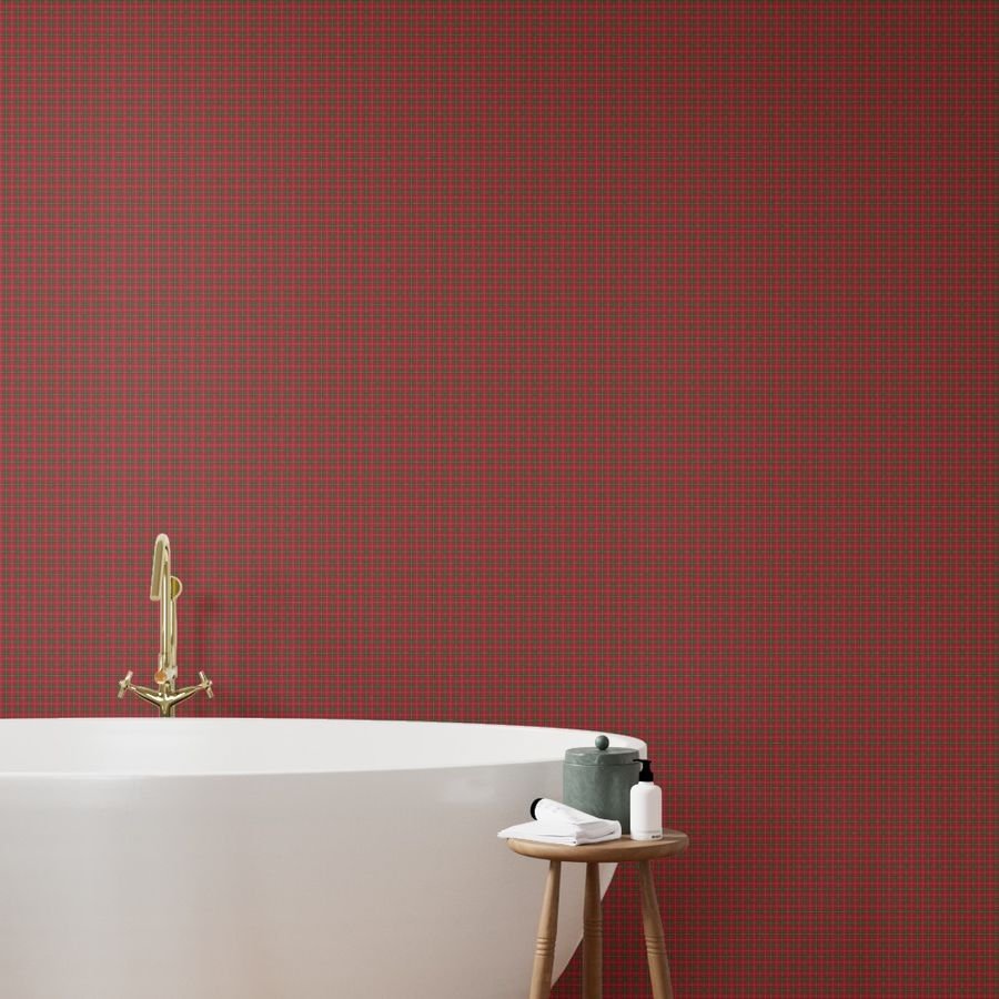 Christmas Berry Red and Green Tartan with Beige and White Lines Wallpaper christmas berry red wallpaper