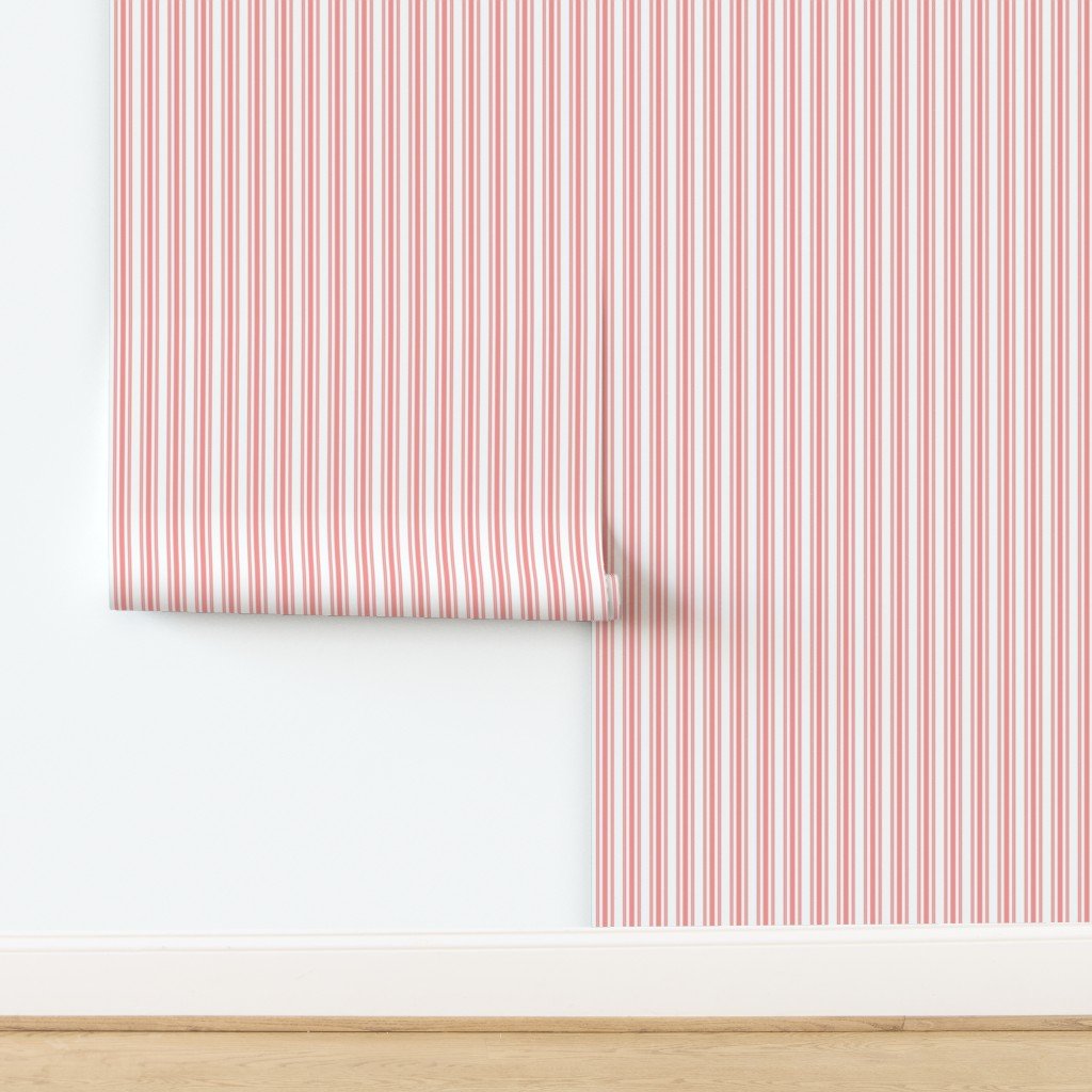 Trendy Large Coral Rose Pastel Coral French Mattress Ticking Double Wallpaper design