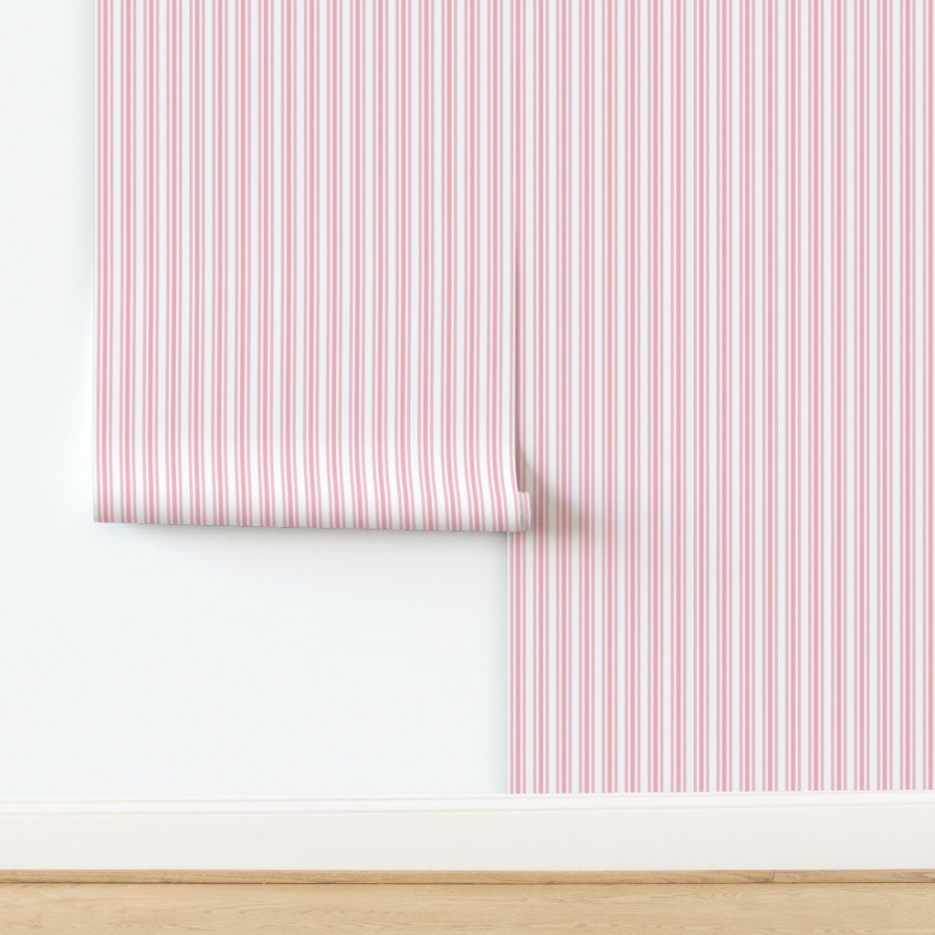 Classic Small Pink Petal French Mattress Ticking Double Stripes Wallpaper design