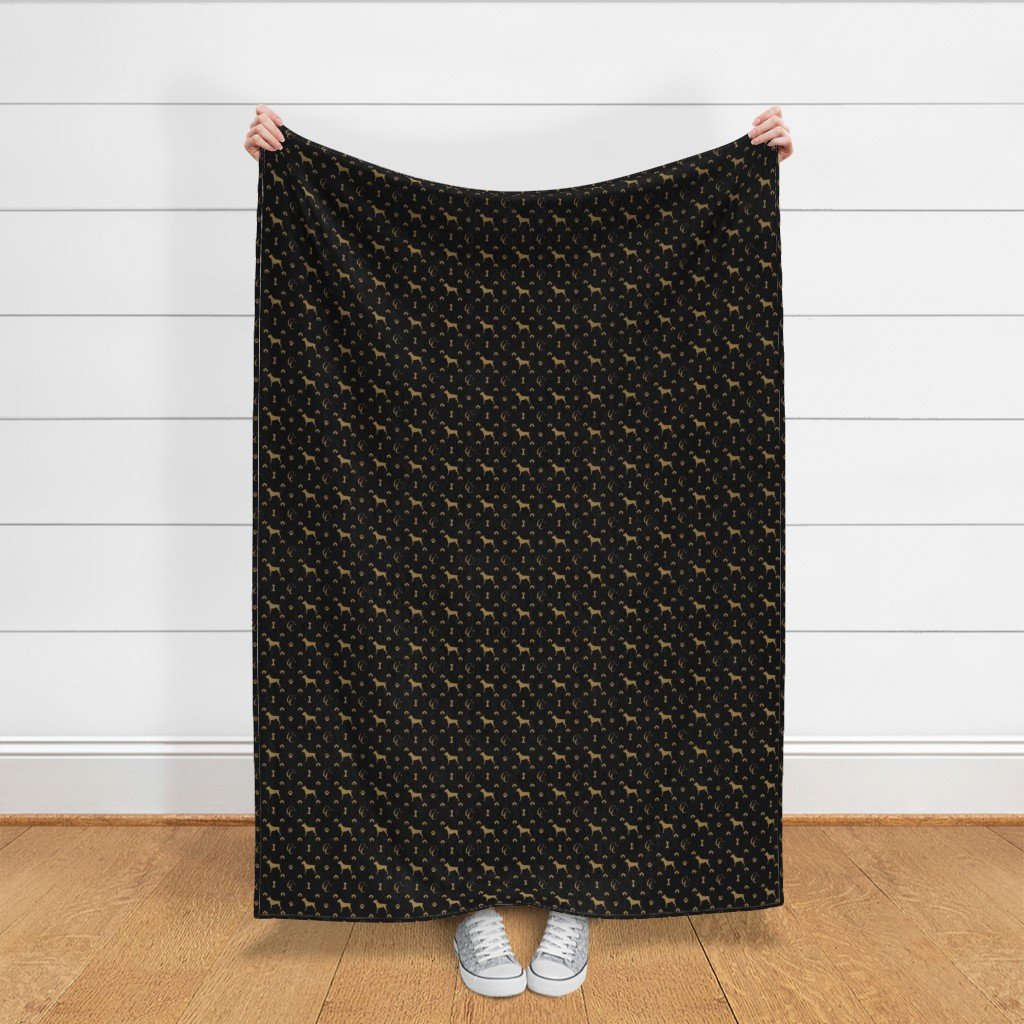 Cane Corso on Black with Louis Luxury Motifs in Tan Fabric big dog fabric
