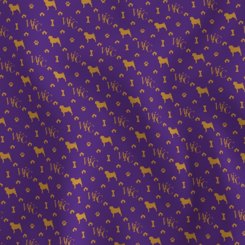 WKC Pugs on Purple and Gold Fabric dog handler fabric