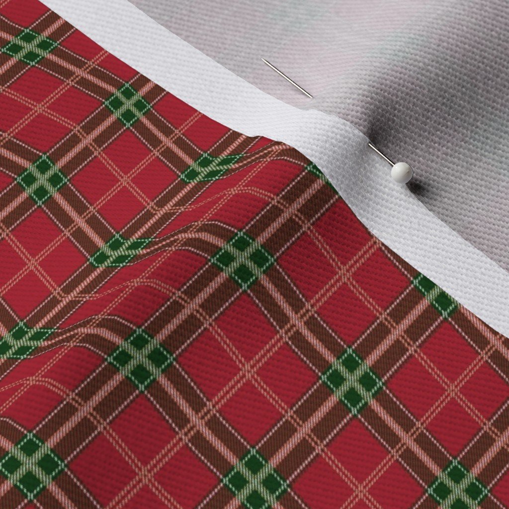 Christmas Berry Red and Green Tartan with Beige and White Lines Fabric berry red fabric