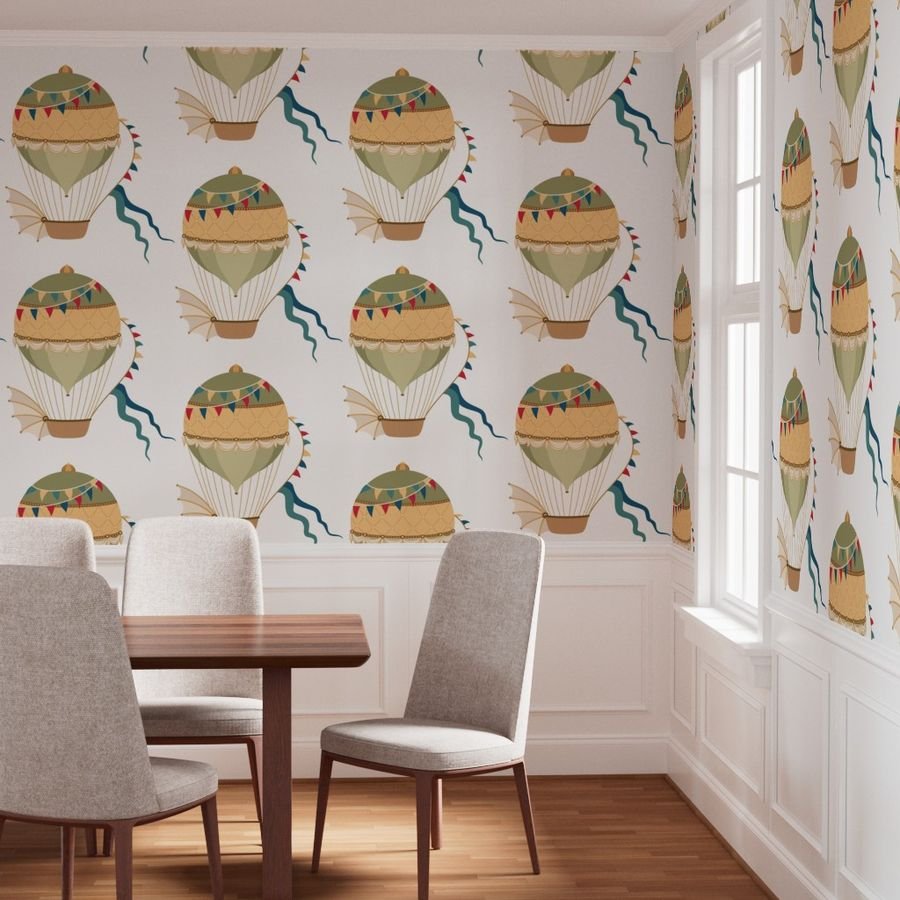 Vintage Ornamental Winged Hot Air Helium Balloons Wallpaper globe balloon wallpaper