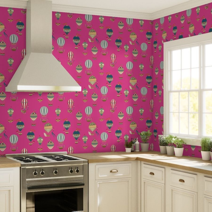 Huge Festooned Hot Air Balloons on Hot Pink Wallpaper hot air balloon wallpaper