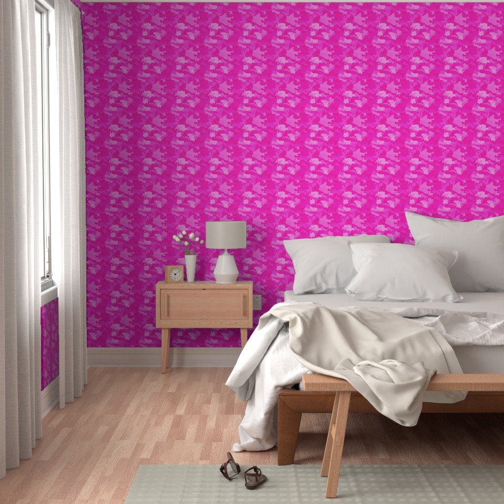 Hot Shocking Neon Pink Girlie Feminine Camo Camouflage Pattern Wallpaper hot pink wallpaper