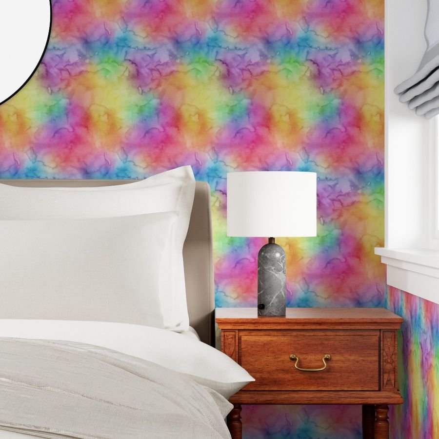 Bright Yellow Green Blue Pink Pastel Rainbow Watercolor Ombre Shades Wallpaper dribbles wallpaper