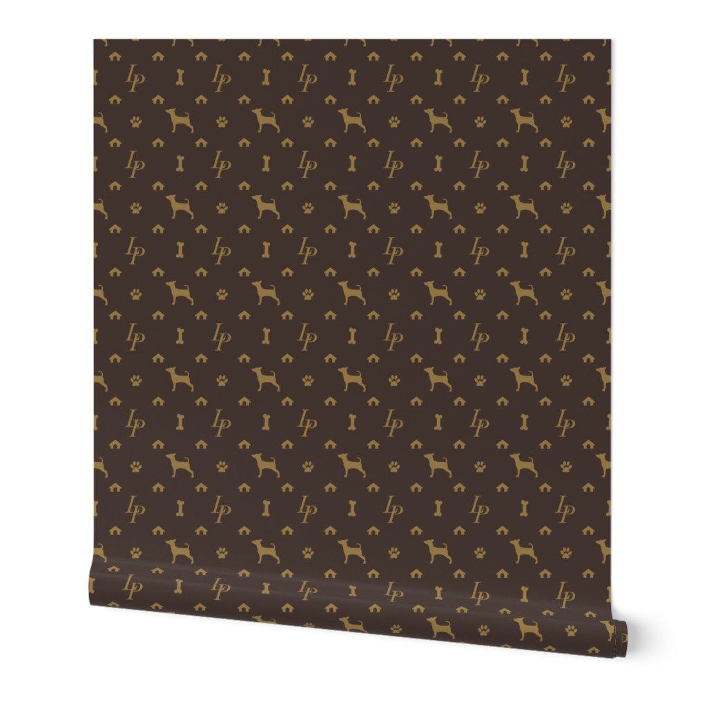 Louis Mini Pinscher Luxury Dog Attire Monogram Pattern Wallpaper luxury pet wallpaper