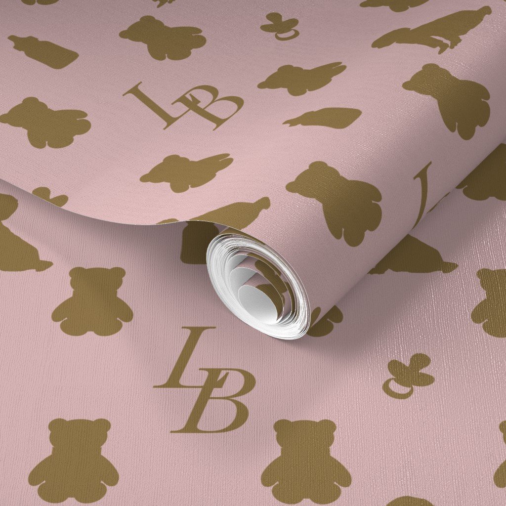 Louis Baby Luxury Iconic Monogram Pattern on Classic Pink with Tan Wallpaper louis print wallpaper