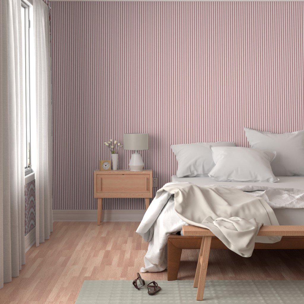 Mattress Ticking Narrow Striped Pattern in Crimson Red Wallpaper crimson stripes wallpaper