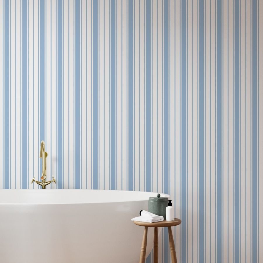 Blue and White Vertical French Stripe Wallpaper jumbo stripe wallpaper