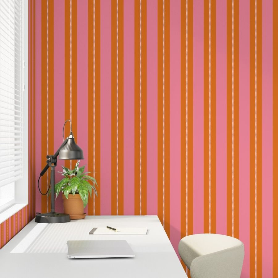 Pink and Burnt Orange Cabana Beach Bubble Stripes Wallpaper cabana stripes wallpaper