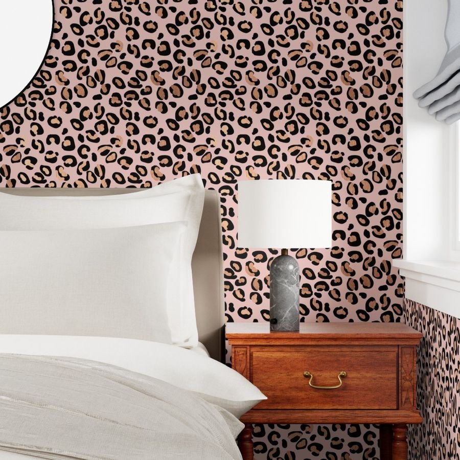 Leopard Rose Gold Shiny Spots on Pink Wallpaper pink solid wallpaper