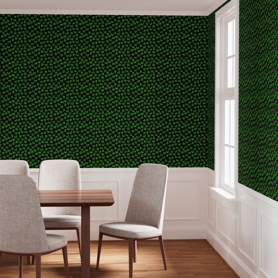 Mini Grinning Halloween Jack o Lantern Faces in Neon Green on Black Wallpaper jack o lantern faces wallpaper