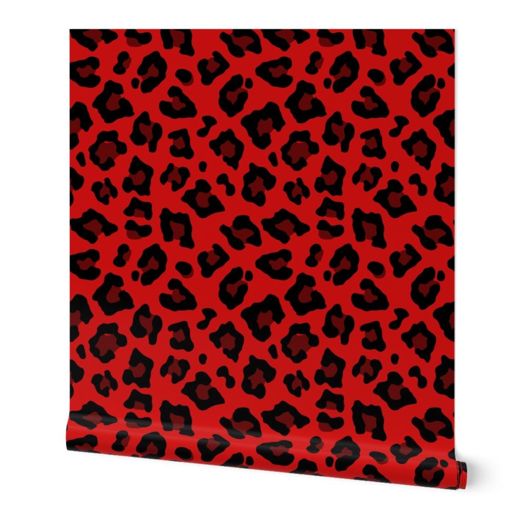 Jumbo Leopard Spots Animal Repeat Pattern Print in Red and Black Wallpaper animal spots wallpaper