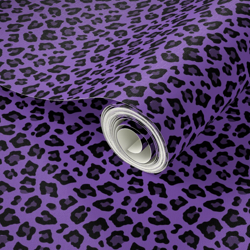 Leopard Spots Animal Repeat Pattern Print in Purple and Black Wallpaper leopard animal wallpaper
