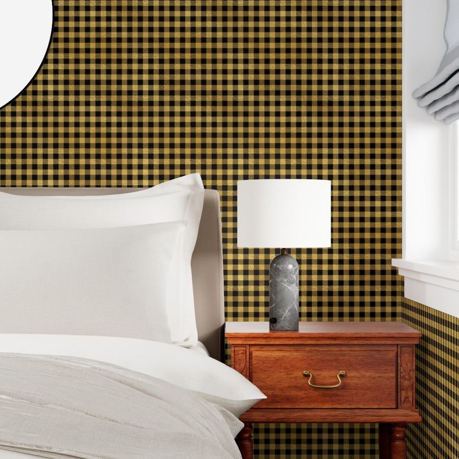 Christmas Faux Gold Foil and Black Buffalo Check 1 inch Wallpaper gold foil wallpaper