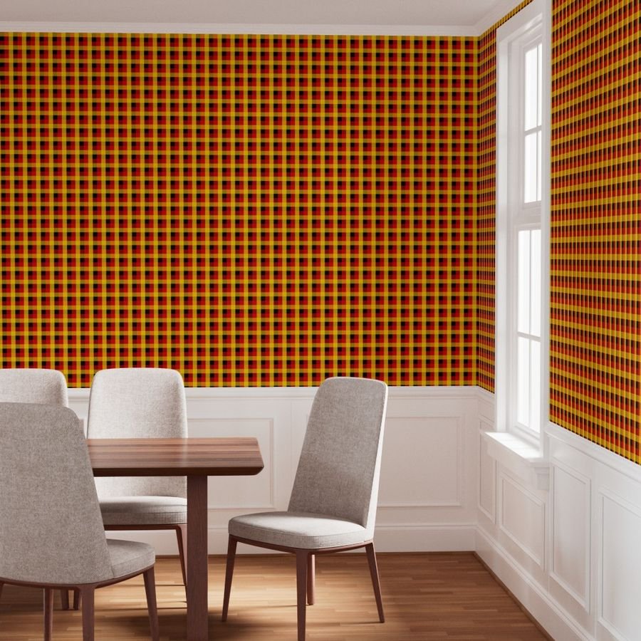 German Flag Colors Red Gold and Black Large 1 Inch Gingham Check Wallpaper red gold black wallpaper