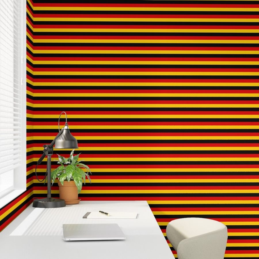 German Flag Colors Red Gold and Black 1 Inch Horizontal Stripes Wallpaper red gold black wallpaper
