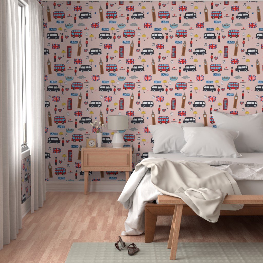 London England Handdrawn Motifs Big Ben Union Jack Palace Guard Wallpaper black cabs wallpaper