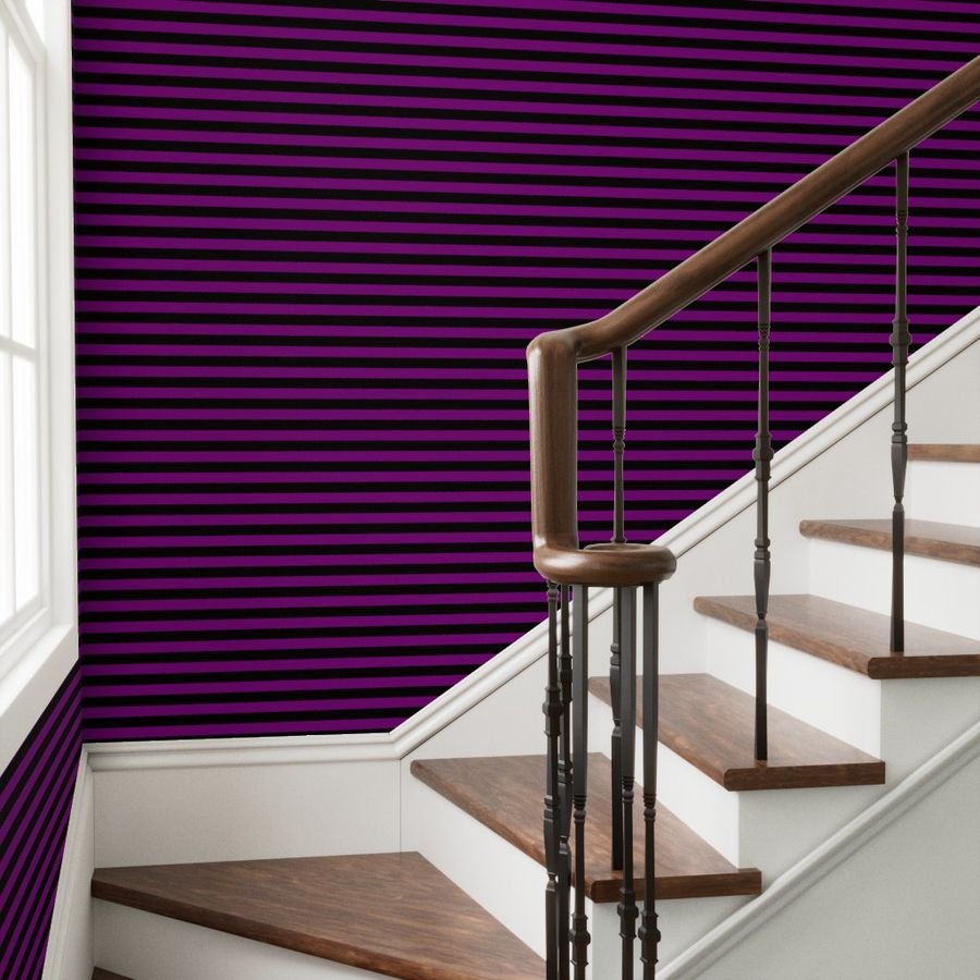 Halloween Holiday 1 inch Black and Zombie Purple Witch Stripes Wallpaper halloween stripe wallpaper