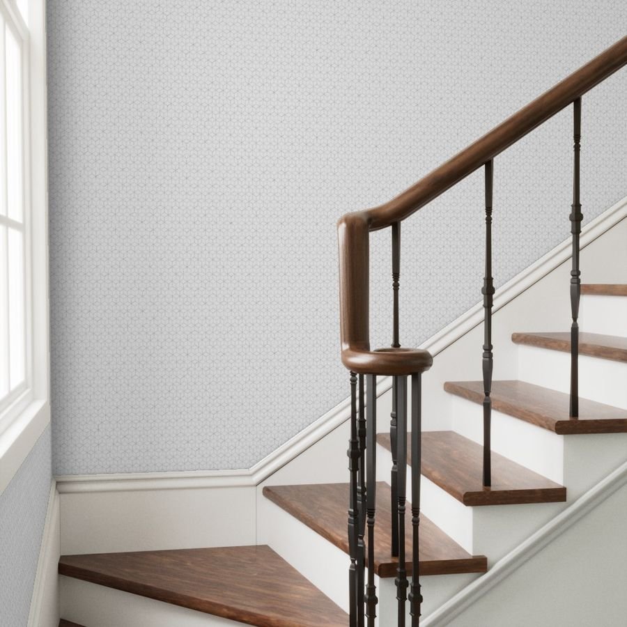 Small White and Faux Metallic Silver Art Deco 3D Geometric Cubes Wallpaper cube pattern wallpaper