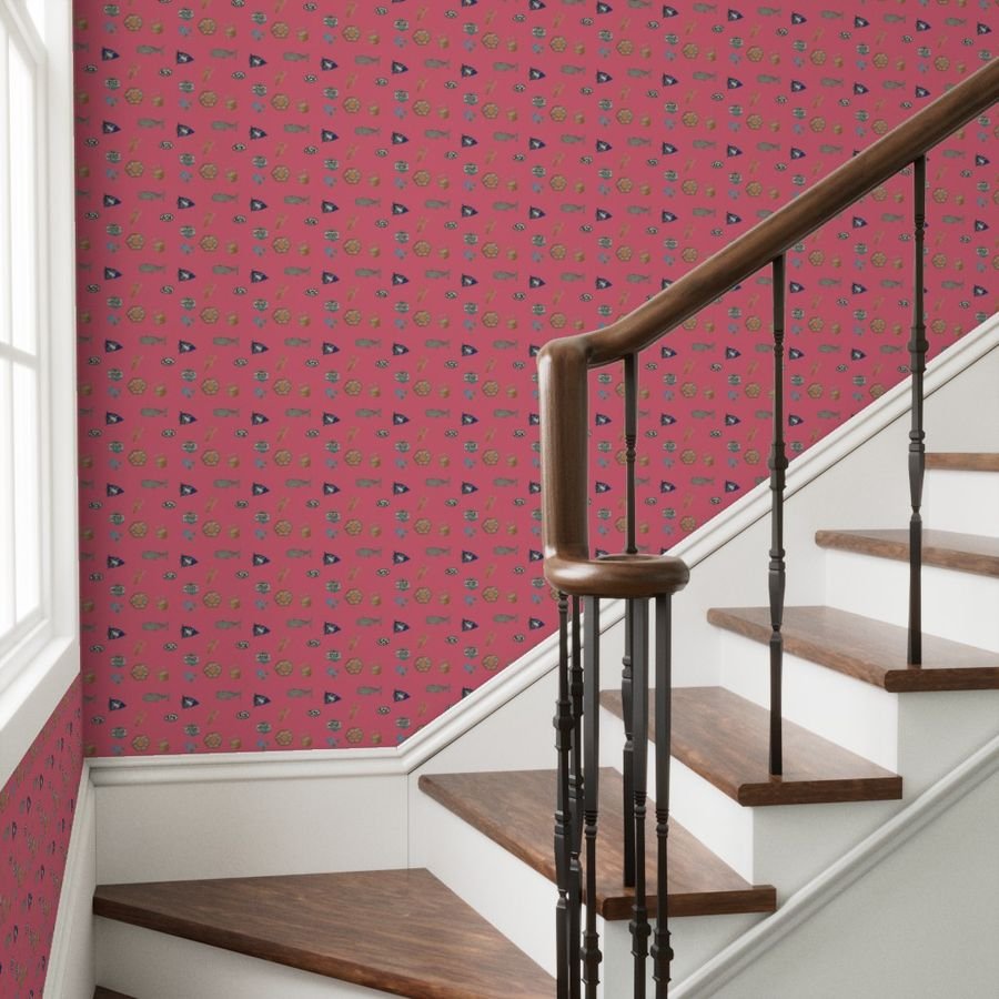 Nantucket Island Hand Painted Watercolors of its Symbols Signs and Wallpaper lightship baskets wallpaper