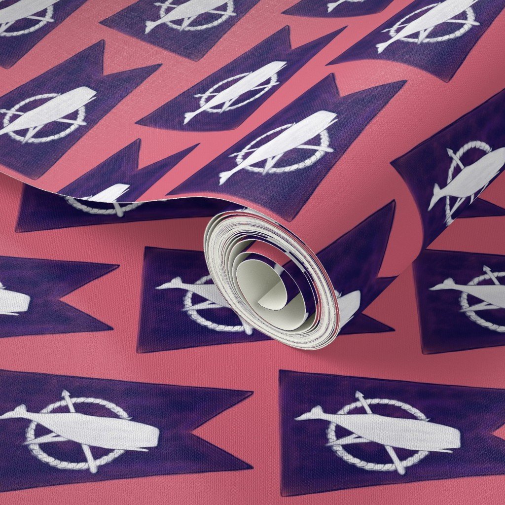 Nantucket Sperm Whale Burgee Flag on Nantucket Red Hand-Painted Wallpaper sperm whale wallpaper