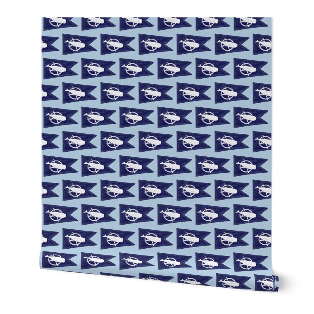 Nantucket Sperm Whale Burgee Flag Handpainted on Pale Blue Wallpaper sperm whale wallpaper