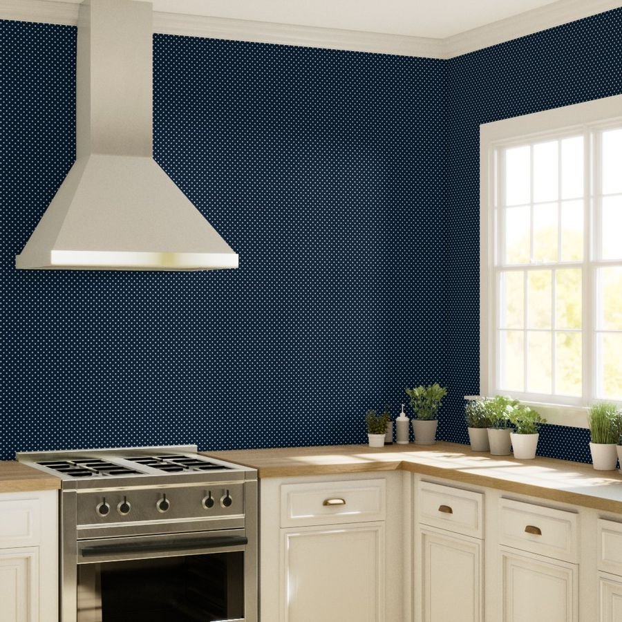 1/4 inch Classic White Polkadots on Navy Blue Wallpaper navy and white wallpaper