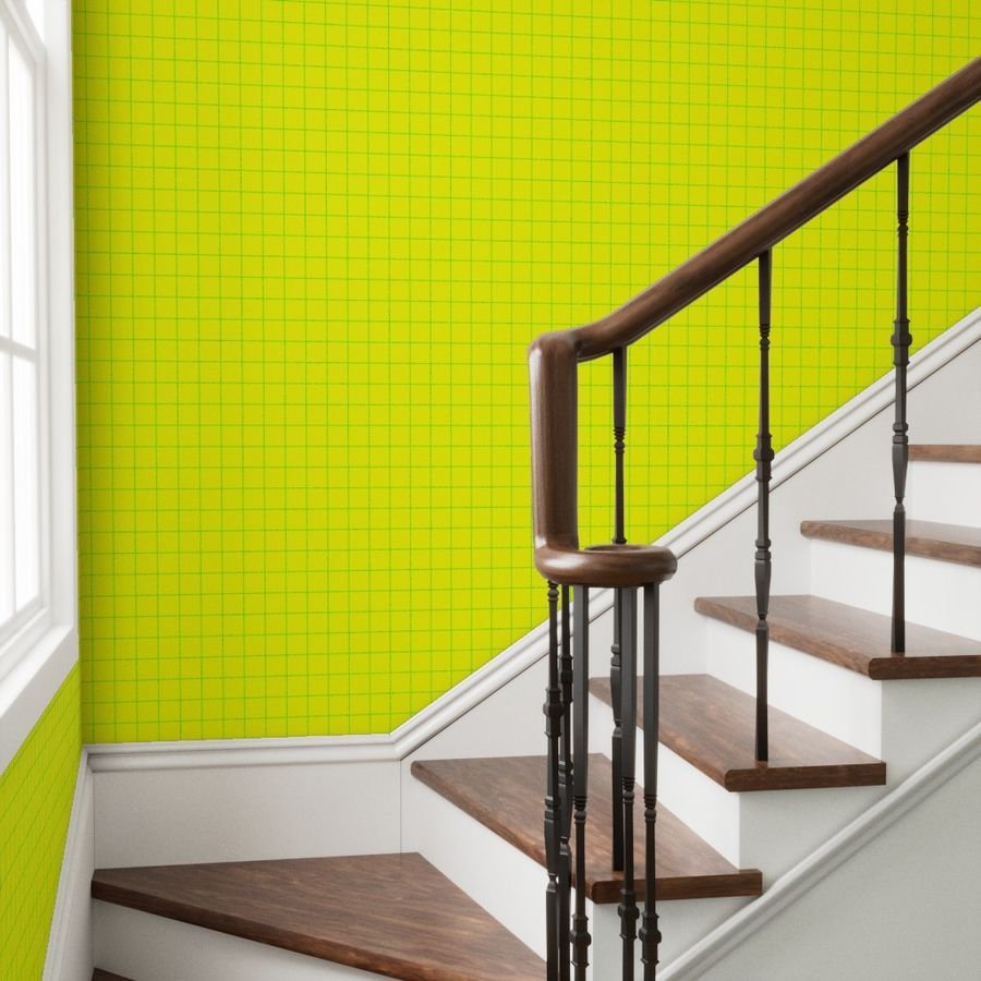 Green on Yellow on Lemon and Lime Grid 2 inch Wallpaper bright wallpaper