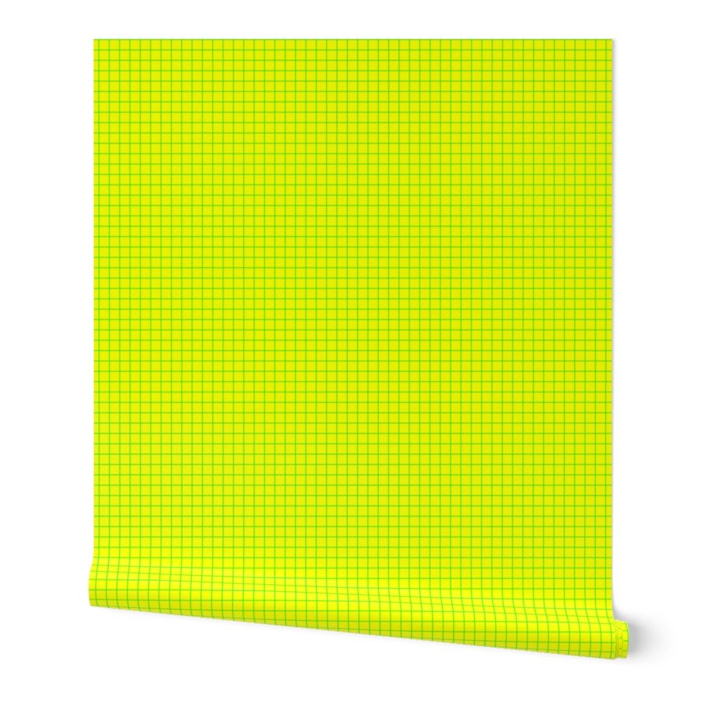 Green on Yellow on Lemon and Lime Grid 1/2 inch Wallpaper neon green wallpaper