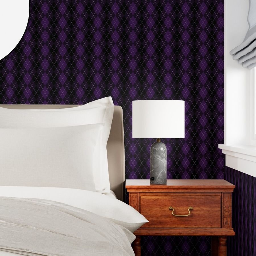 Dark Purple Argyle Diamond Check Wallpaper purple argyle wallpaper
