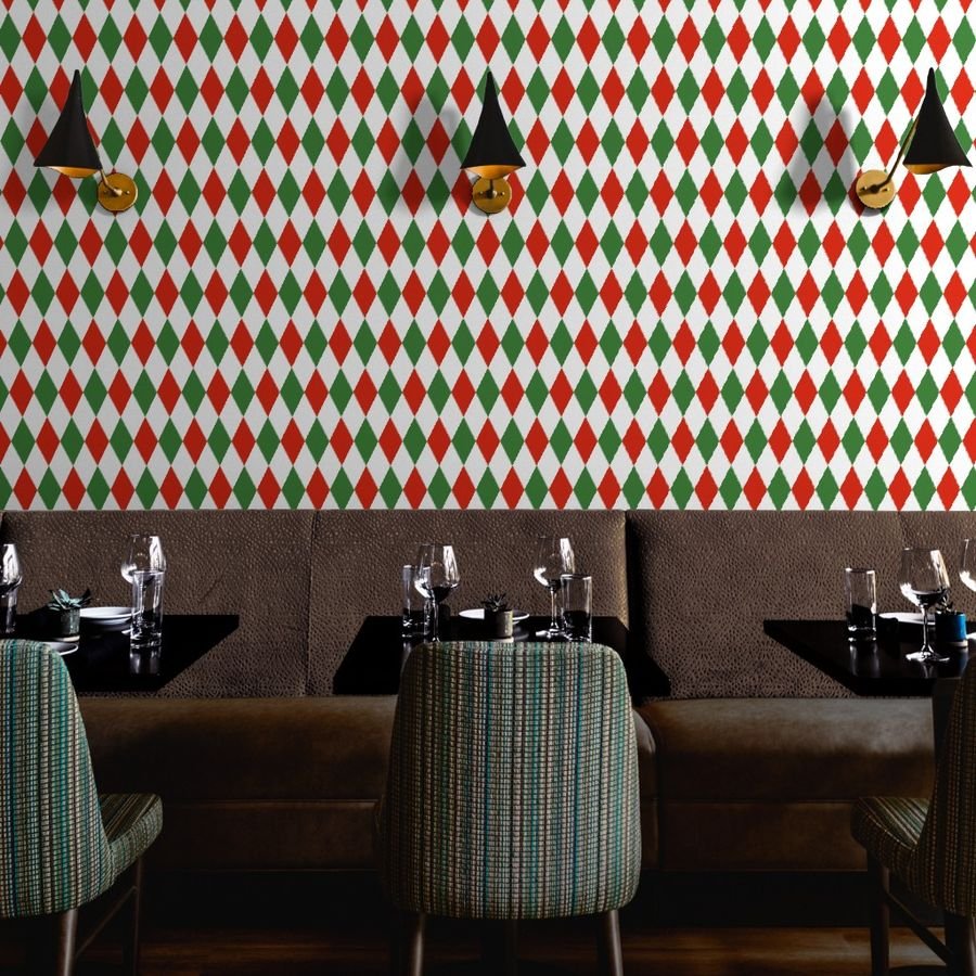 Jumbo Red Green Christmas Harlequin Diamond Check Wallpaper diamond pattern wallpaper