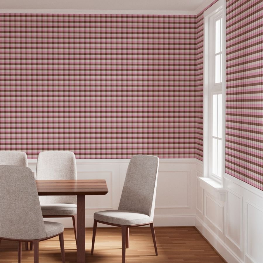 Vanilla Chocolate Strawberry Ice Cream Check 1 inch Wallpaper pink check wallpaper