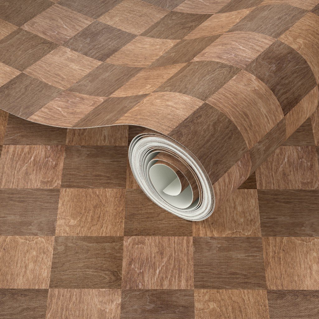 2 inch Light and Dark Wood Checkerboard Chess Pattern Wallpaper wooden check wallpaper
