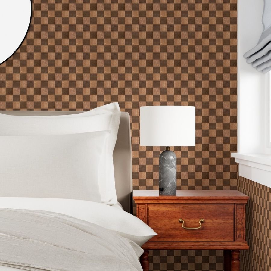 2 inch Dark Wood Checkerboard Chess Marquetry Pattern Wallpaper wooden check wallpaper