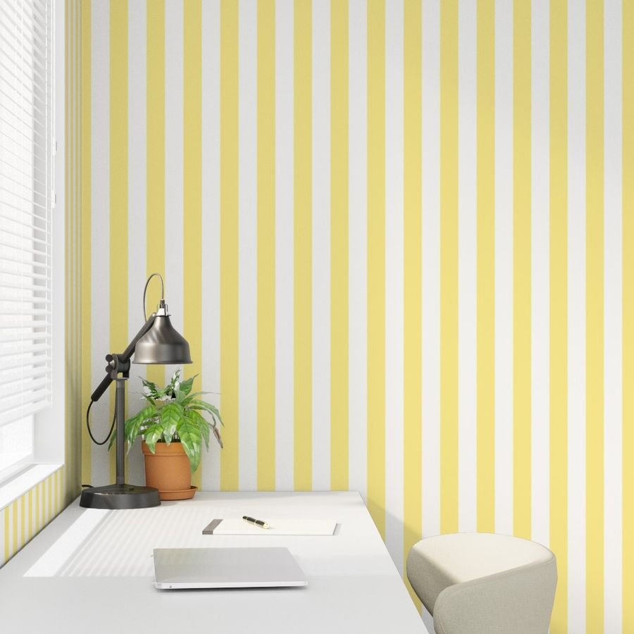 Buttermilk Yellow and White 2 Inch Vertical Cabana Stripes Wallpaper buttermilk yellow wallpaper