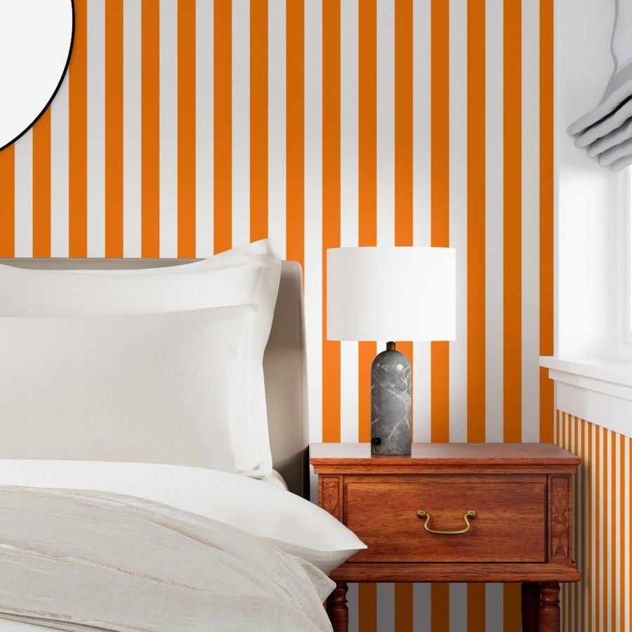 Florida Orange and White Vertical Stripes Wallpaper orange stripe wallpaper