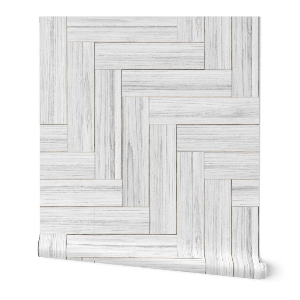 Whitewashed Geometric Herringbone 3 inch Wallpaper wood parquet wallpaper