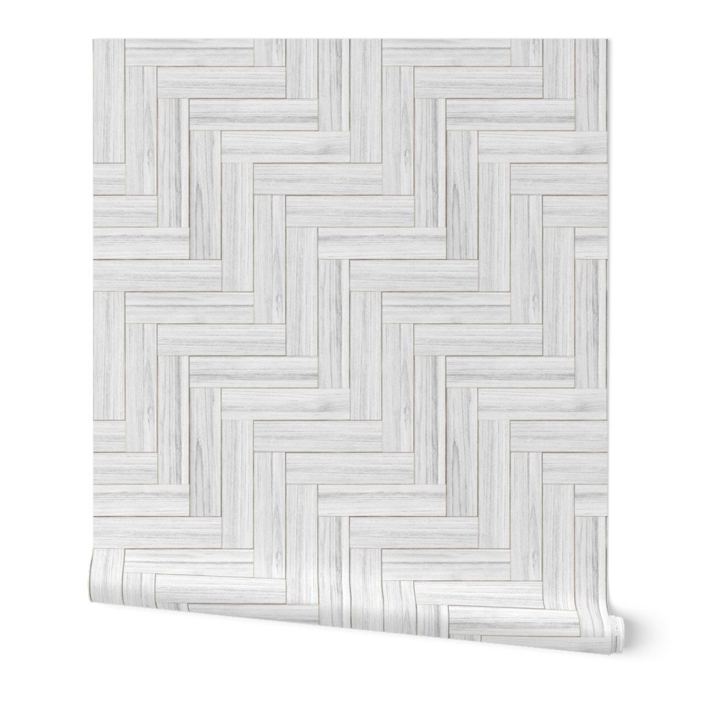 Whitewashed Geometric Herringbone 2 inch Wallpaper wood parquet wallpaper